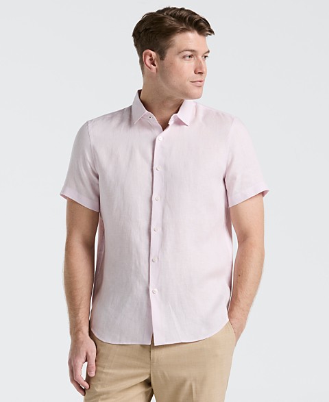 Мужская однотонная льняная рубашка Perry Ellis