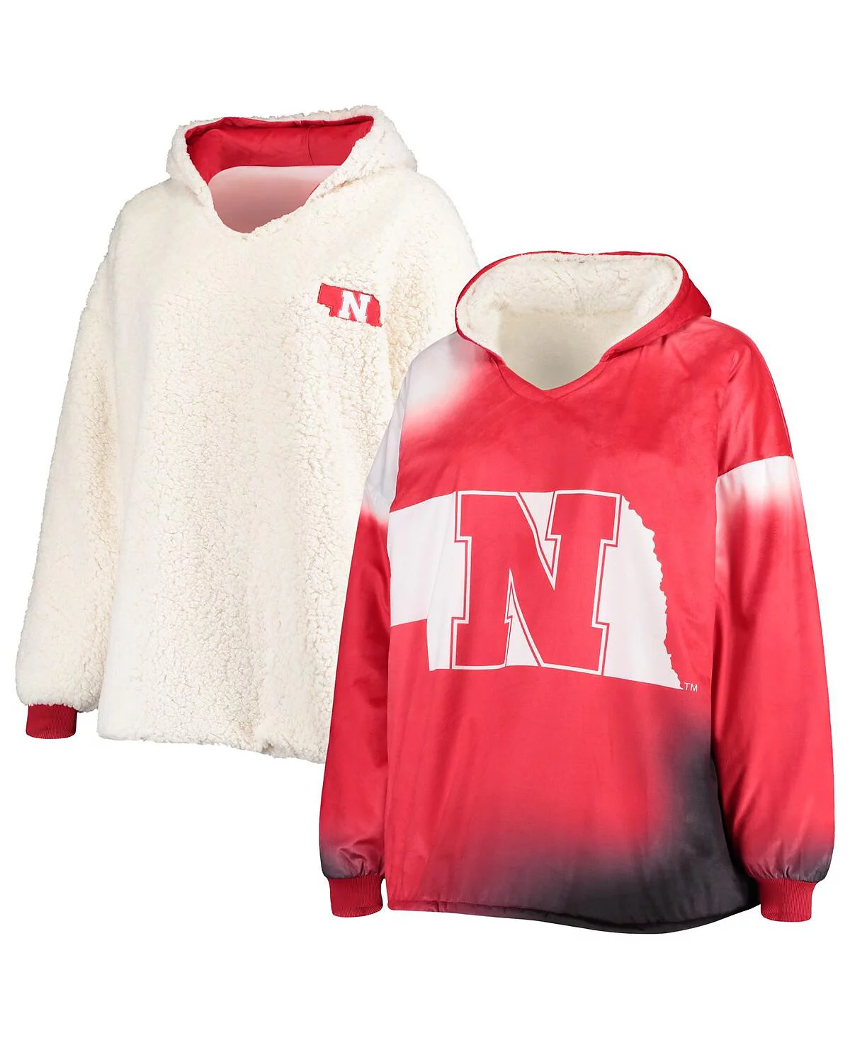 FOCO Mens Scarlet and White Nebraska Huskers Sherpa Big Logo Gradient Reversible Hoodeez 10690₽