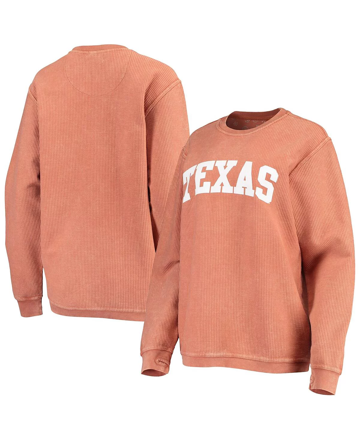 Womens Pressbox Texas Orange Texas Longhorns Comfy Cord Vintage-Like Wash Basic Arch Pullover Sweatshirt 10690₽