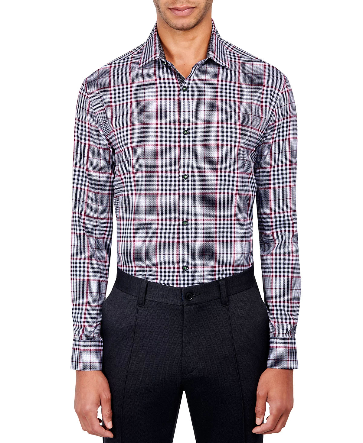 Mens Regular Fit Non-Iron Plaid-Print Performance Stretch Dress Shirt 12890₽