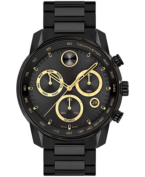  Мужские часы Bold Verso Swiss Quartz Chronograph с ионным покрытием на черном стальном браслете 44 мм black