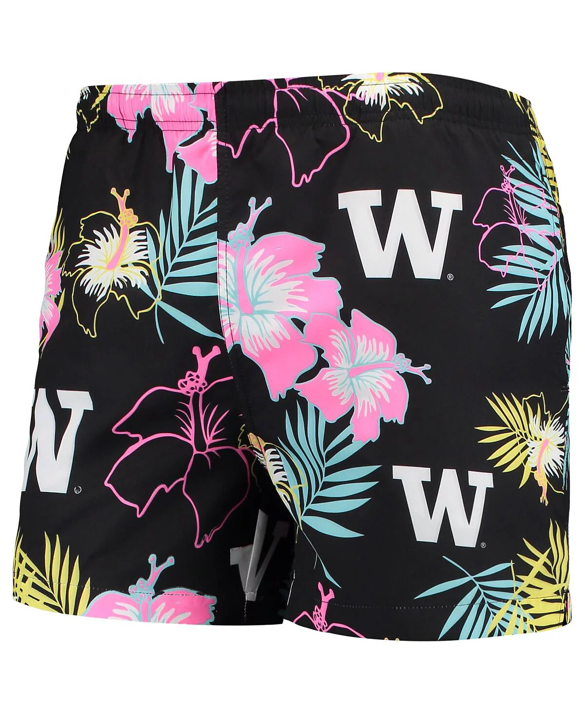 Mens FOCO Black Washington Huskies Neon Floral Swim Trunks 6990₽