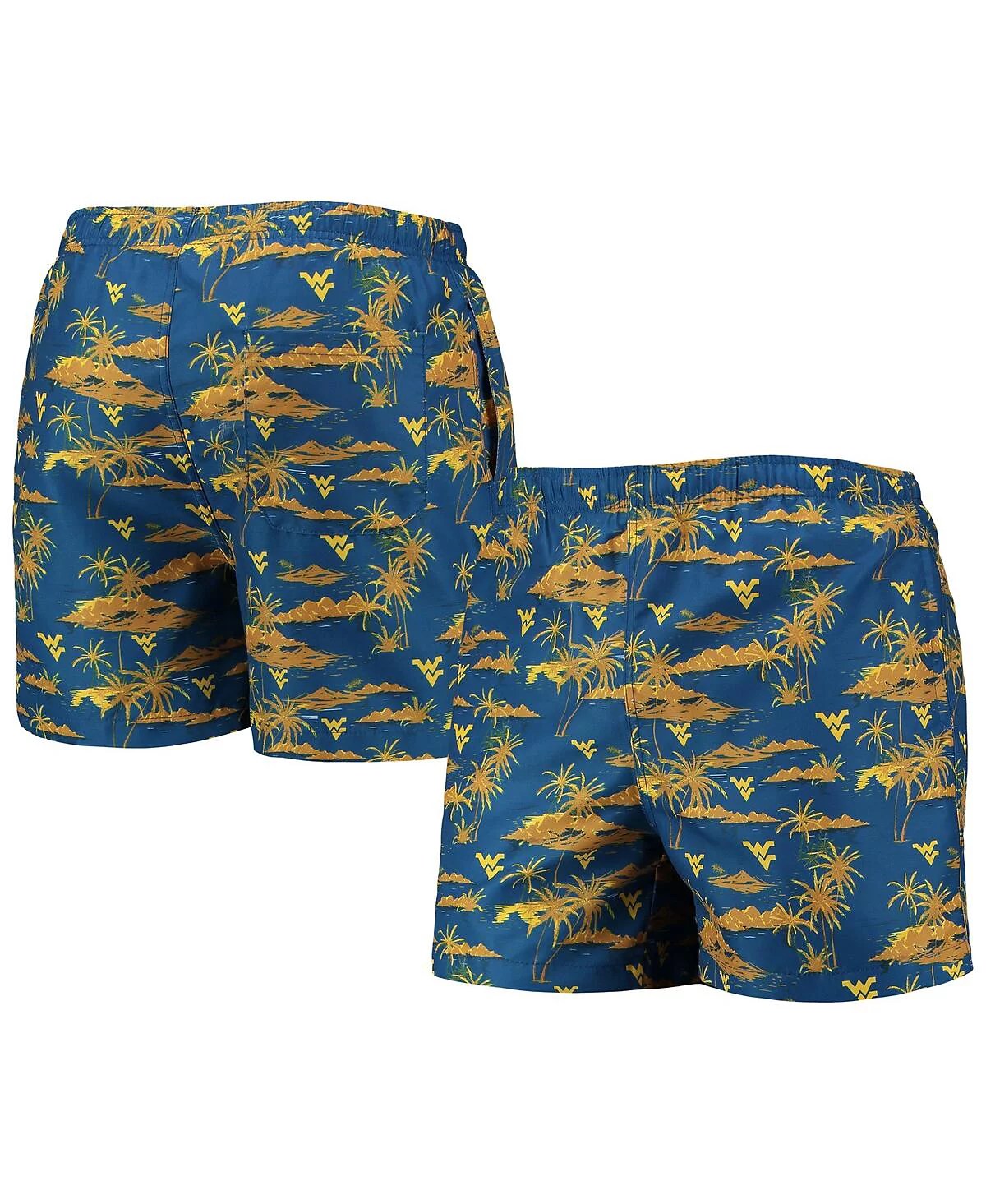 Mens FOCO Navy West Virginia Mountaineers Island Palm Swim Trunks 6990₽