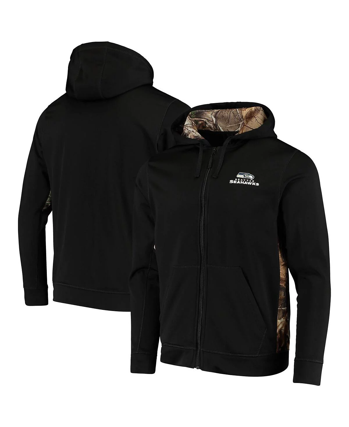 Men's Dunbrooke Black, Realtree Camo Seattle Seahawks Decoy Tech Fleece Full-Zip Hoodie