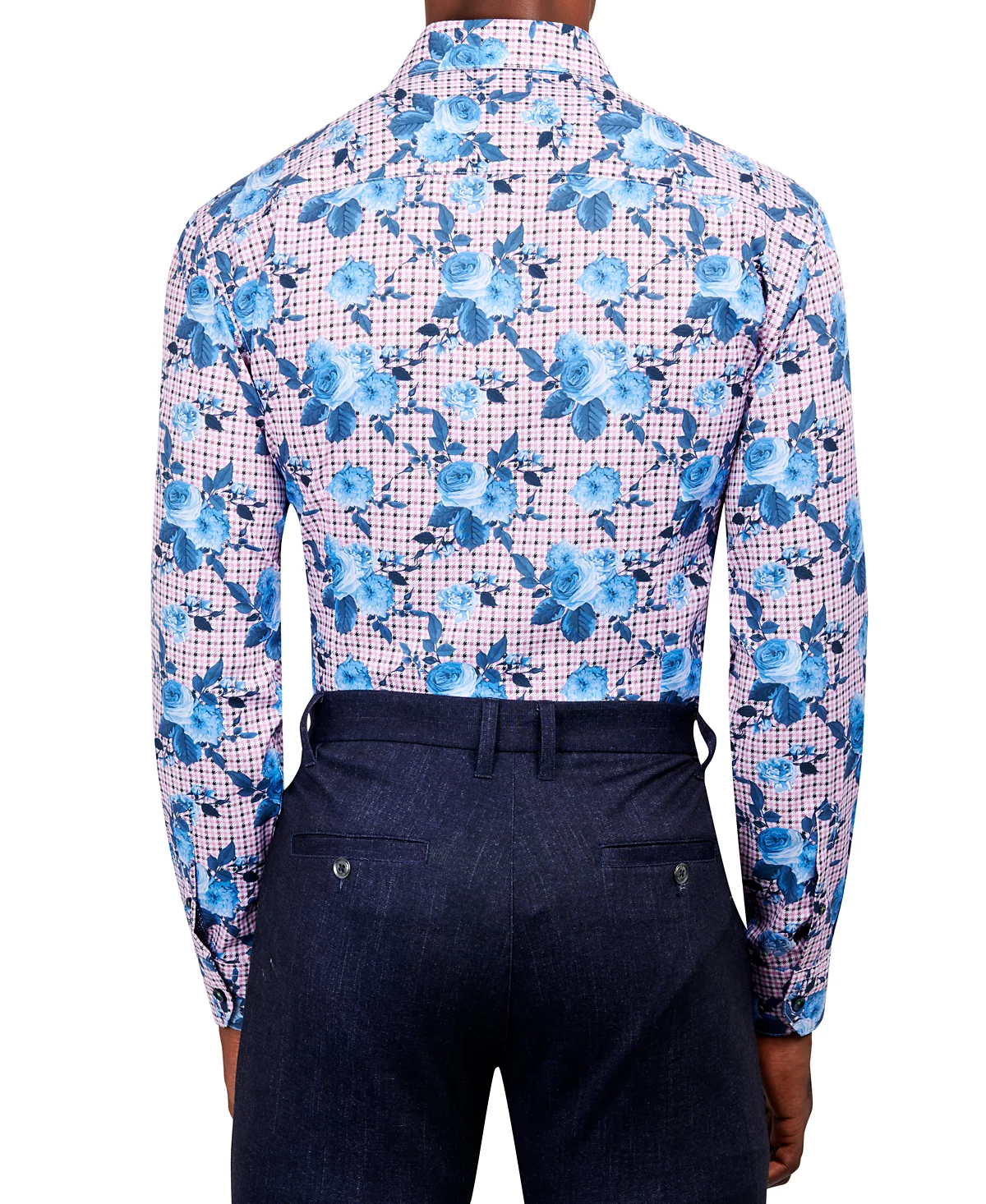 Mens Slim Fit Non-Iron Floral-Print Performance Stretch Dress Shirt 12890₽