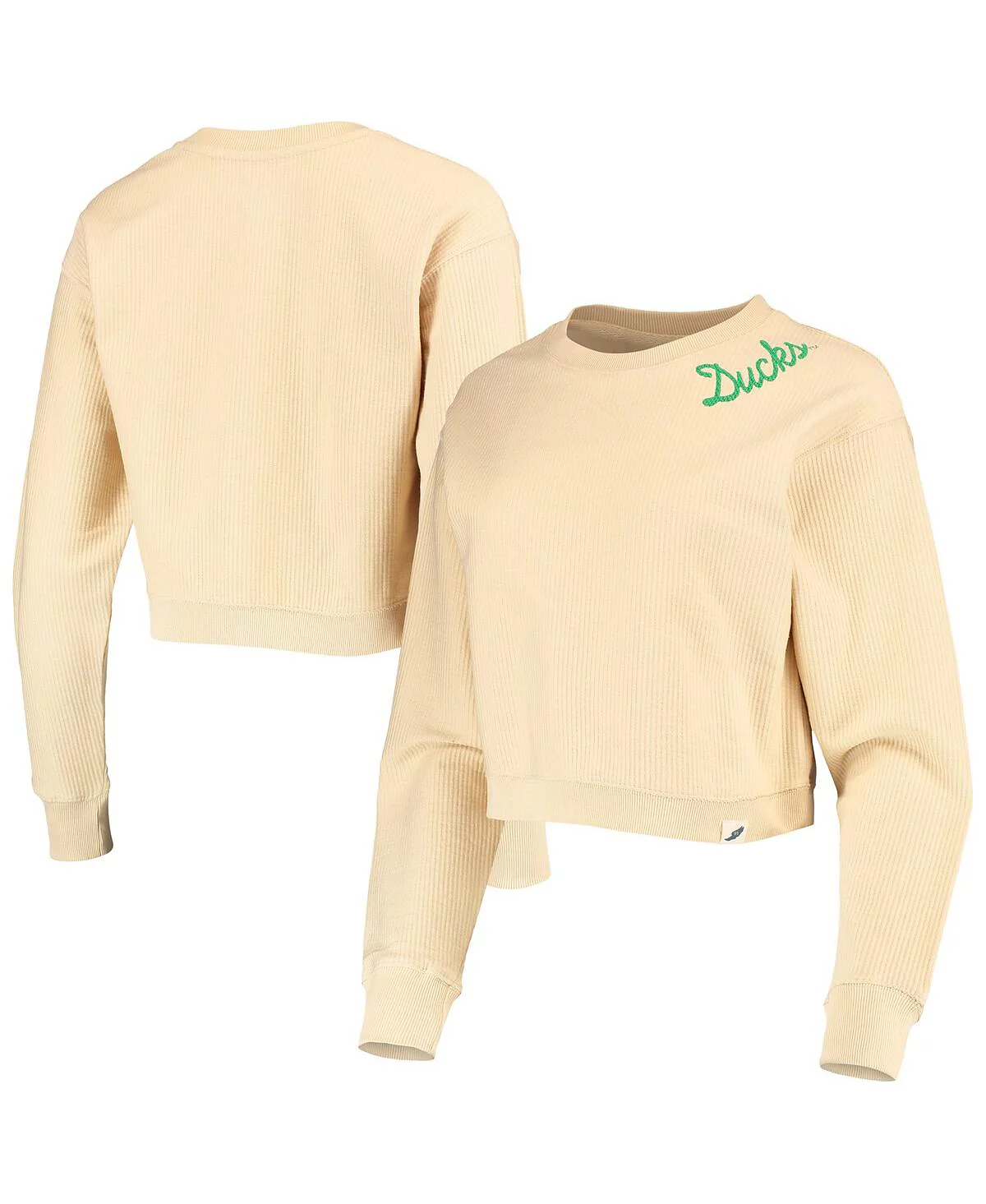 Womens League Collegiate Wear Cream Oregon Ducks Corded Timber Cropped Pullover Sweatshirt 9890₽