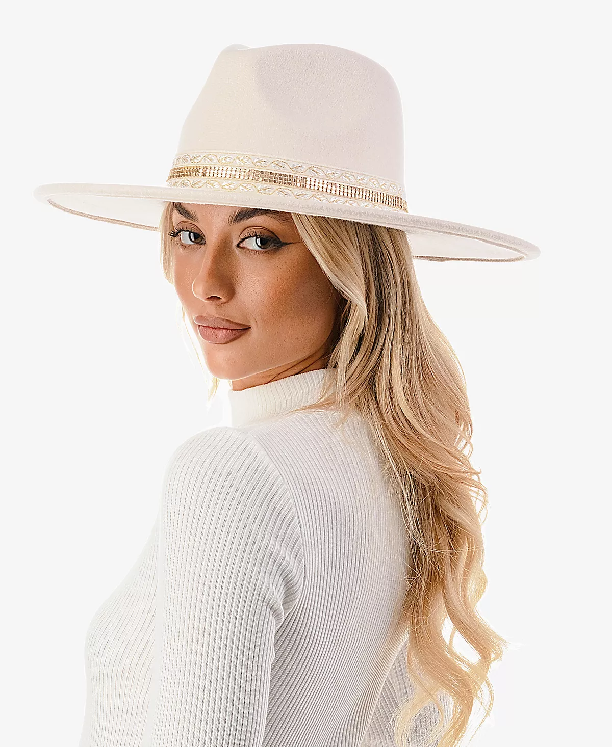 Женская панама из полушерстяной ткани с металлической отделкой 14090₽