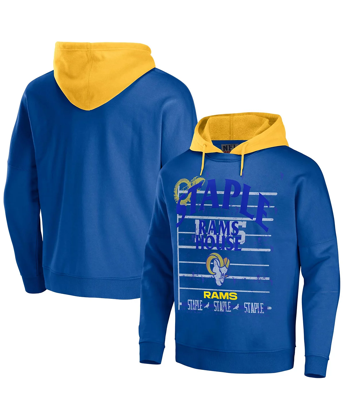 Men's NFL X Staple Navy Los Angeles Rams Oversized Gridiron Vintage-Like Wash Pullover Hoodie