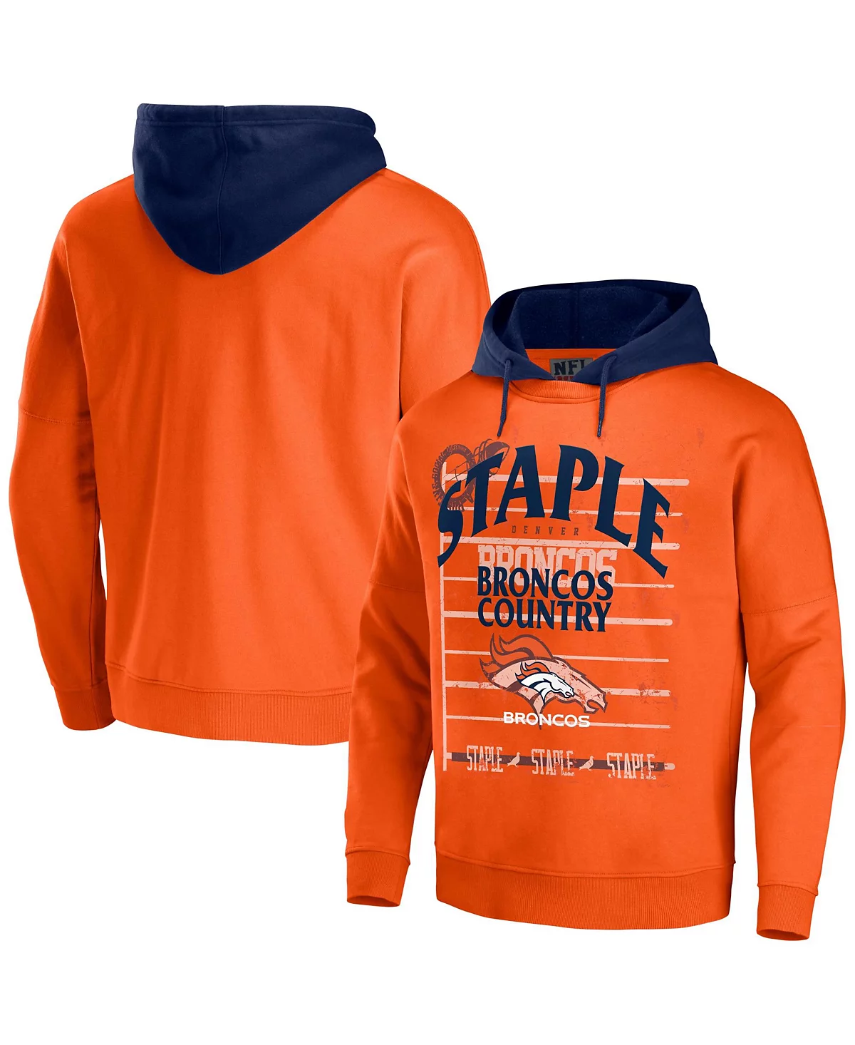 Men's NFL X Staple Orange Denver Broncos Oversized Gridiron Vintage-Like Wash Pullover Hoodie