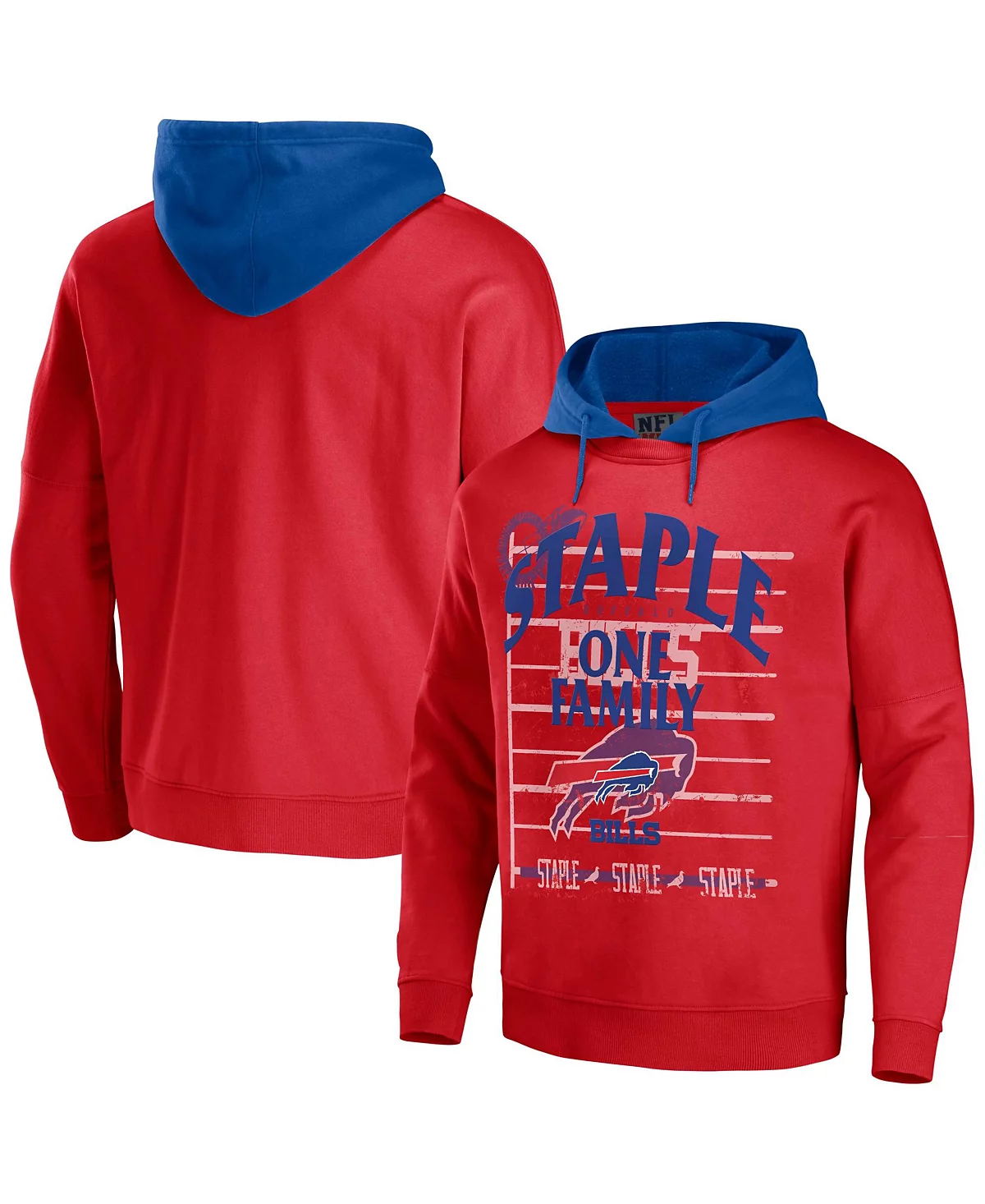 Men's NFL X Staple Red Buffalo Bills Oversized Gridiron Vintage-Like Wash Pullover Hoodie
