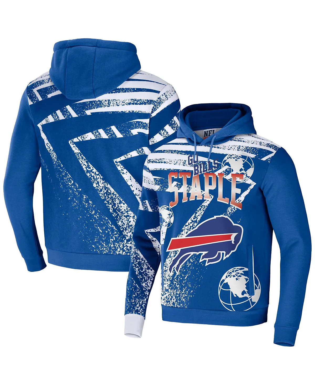 Men's NFL X Staple Royal Buffalo Bills Team Slogan All Over Print Pullover Hoodie
