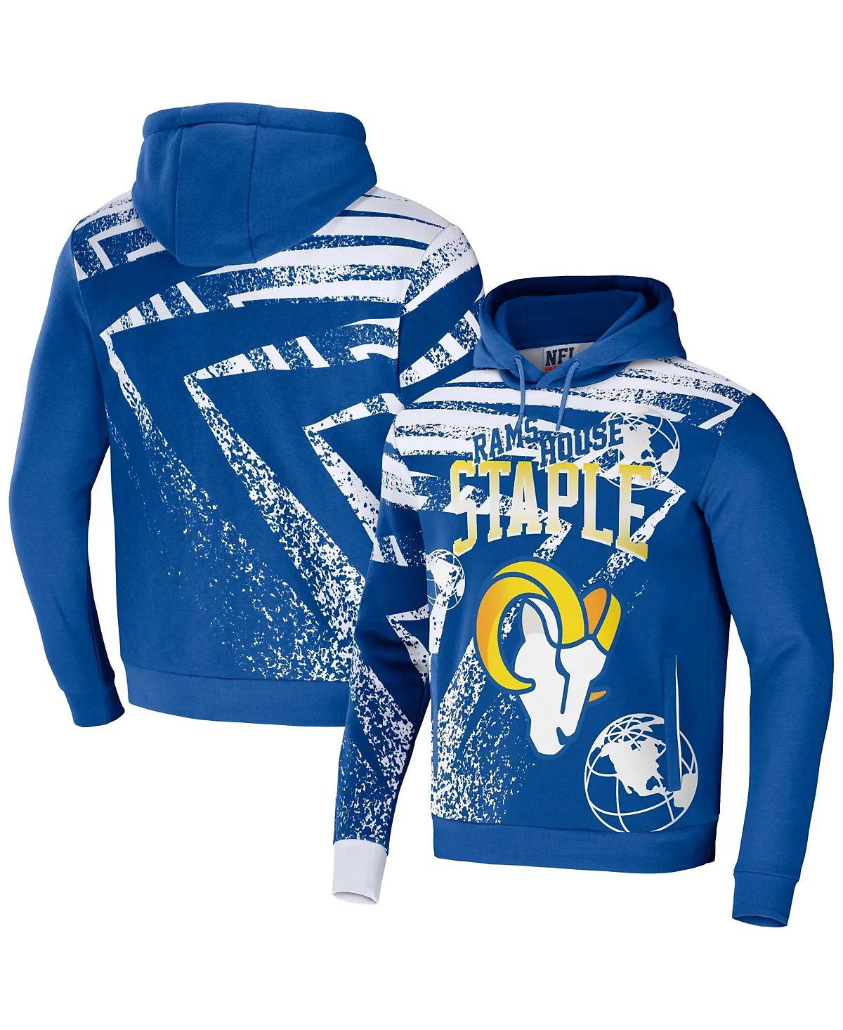 Men's NFL X Staple Royal Los Angeles Rams Team Slogan All Over Print Pullover Hoodie