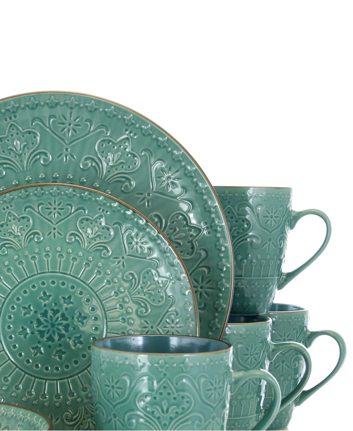 Elama Reactive Glaze Mozaic 16 Piece Luxurious Stoneware Dinnerware Set, Service for 4