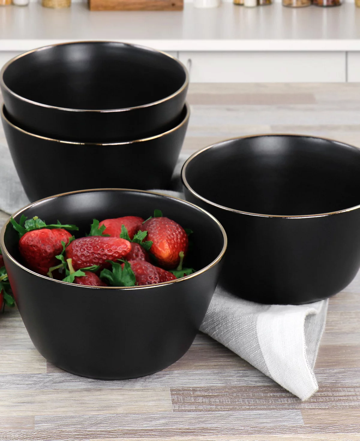 Elama Flat Raised Rim Gold-Tone Trim Mateo 6 Piece Stoneware Bowl Set Service for 6 9090₽