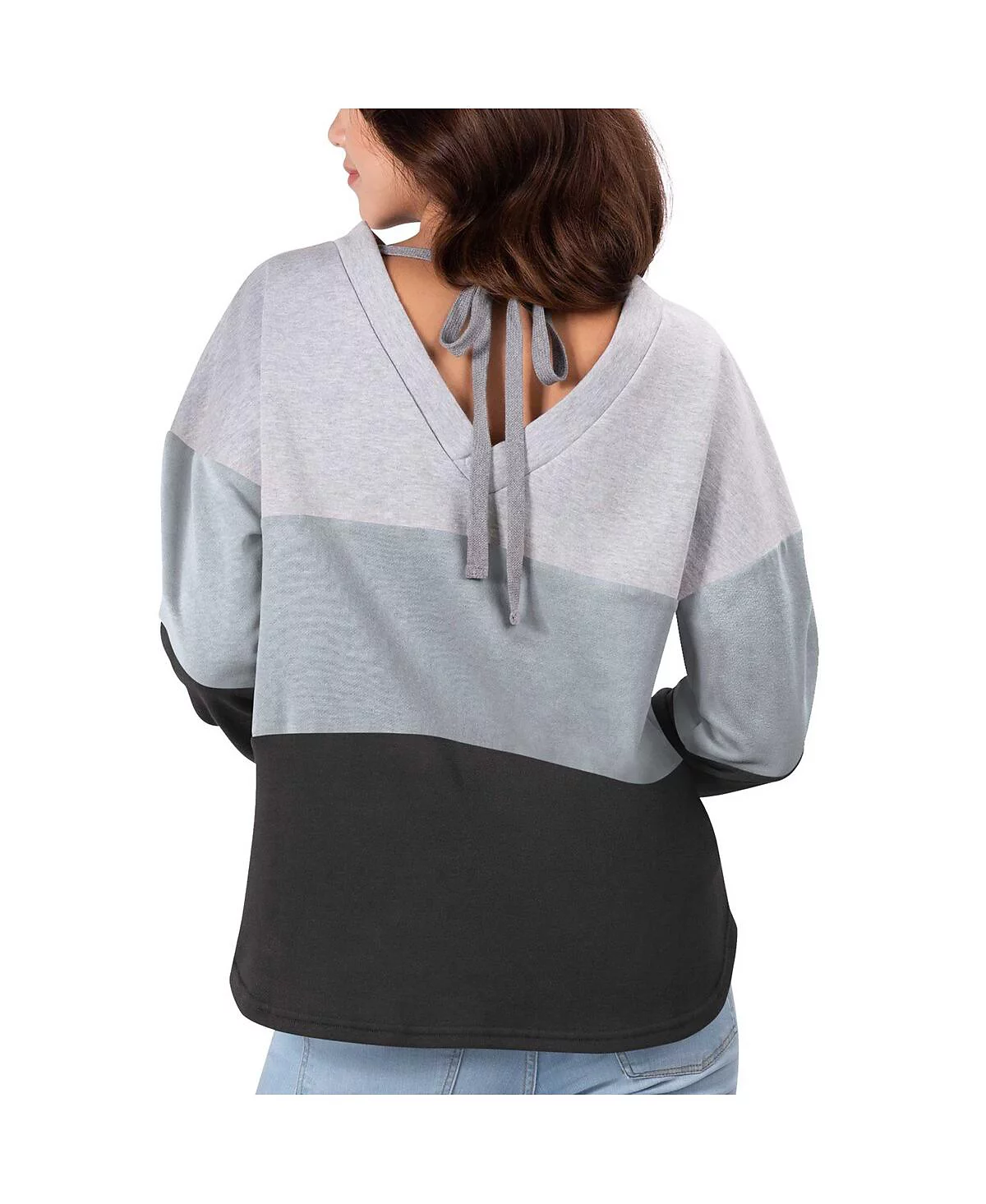 Womens Touch Heathered Gray Black Las Vegas Raiders Outfield Deep V-Back Pullover Sweatshirt 10690₽