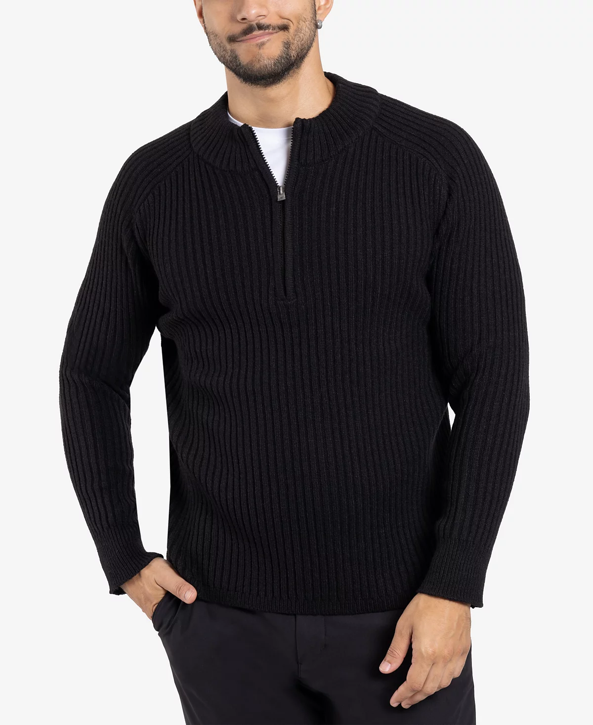 X-Ray Men's Ribbed Mock Neck Quarter-Zip Sweater
