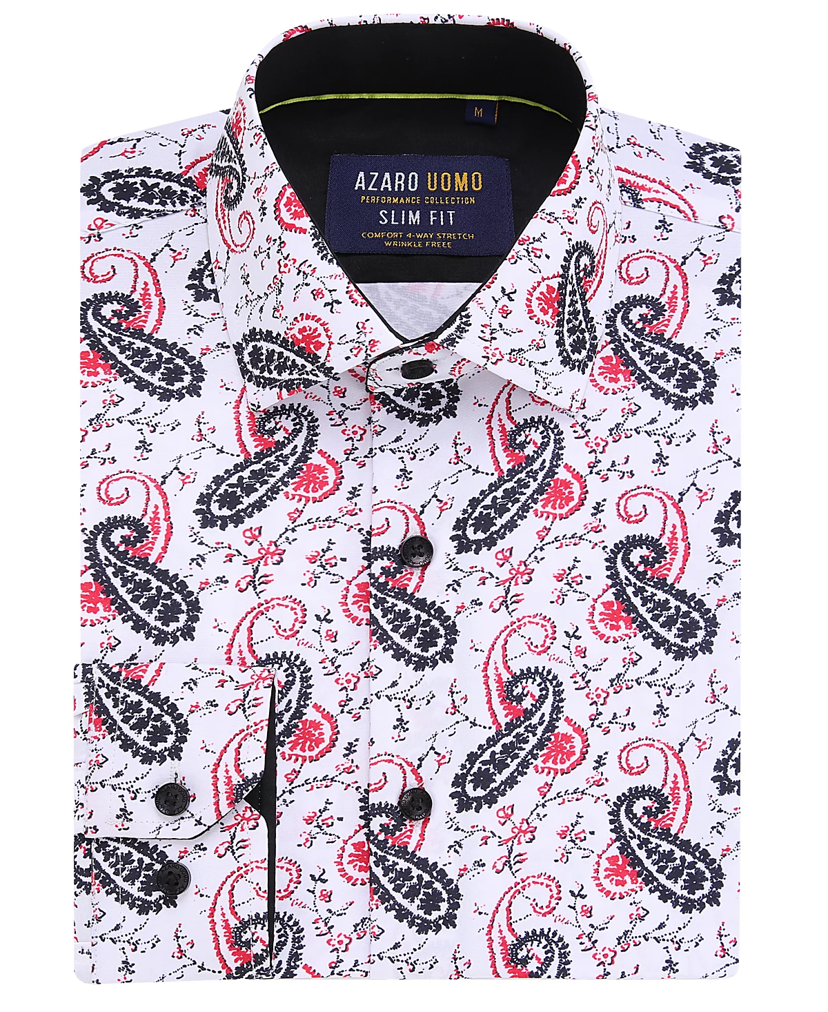 Azaro Uomo Mens Paisley Four-Way Stretch Button Down Slim Fit Shirt 8090₽