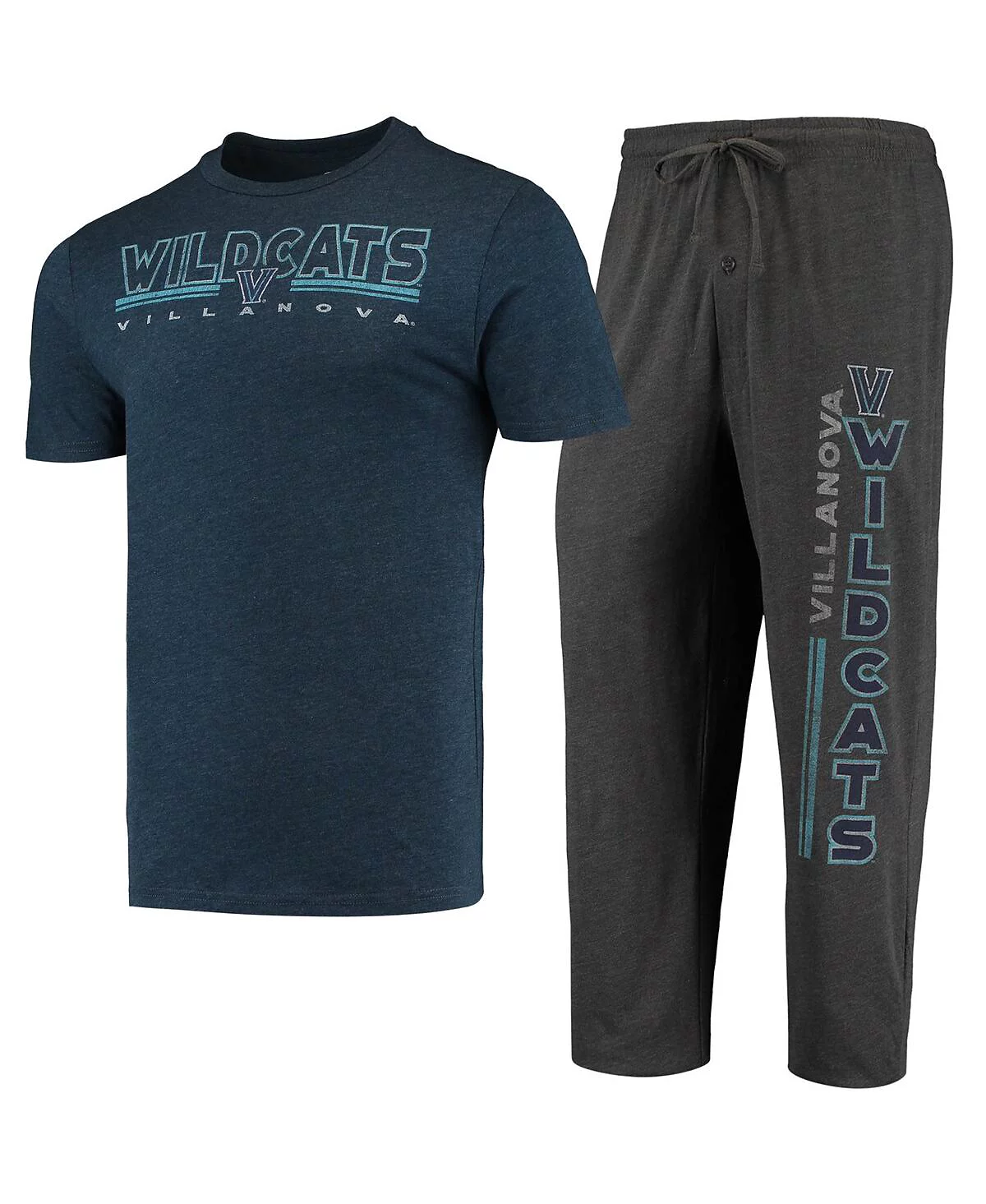 Mens Concepts Sport Heathered Charcoal Navy Villanova Wildcats Meter T-shirt and Pants Sleep Set 8590₽