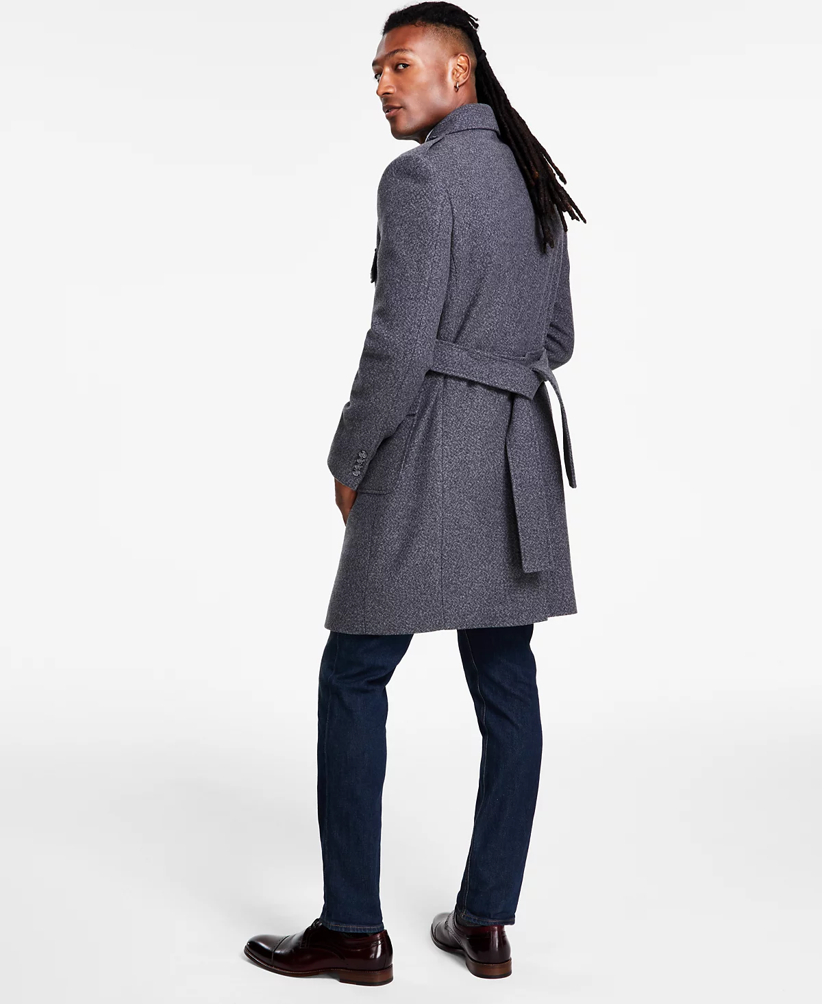 Tayion Collection Mens Classic-Fit Plaid Self Belted Wool Blend Overcoats 18790₽