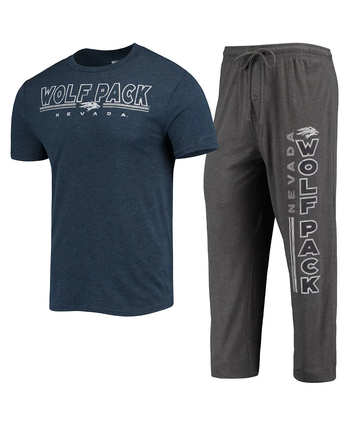 Mens Concepts Sport Heathered Charcoal and Navy Nevada Wolf Pack Meter T-shirt and Pants Sleep Set 8590₽