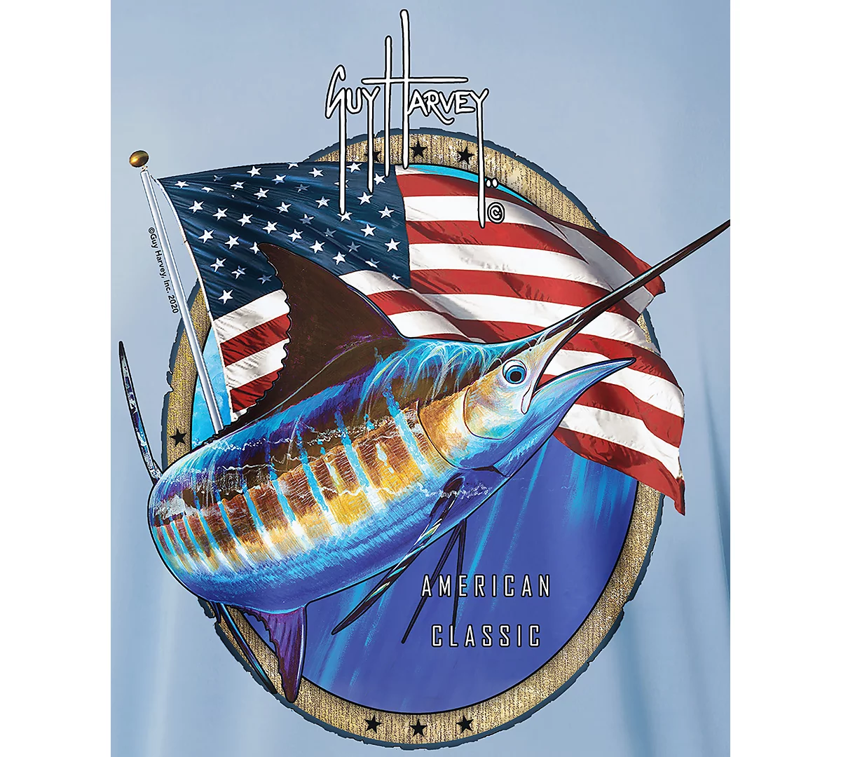 Guy Harvey Men's American Classic Logo Graphic Long-Sleeve Sun Protection T-Shirt