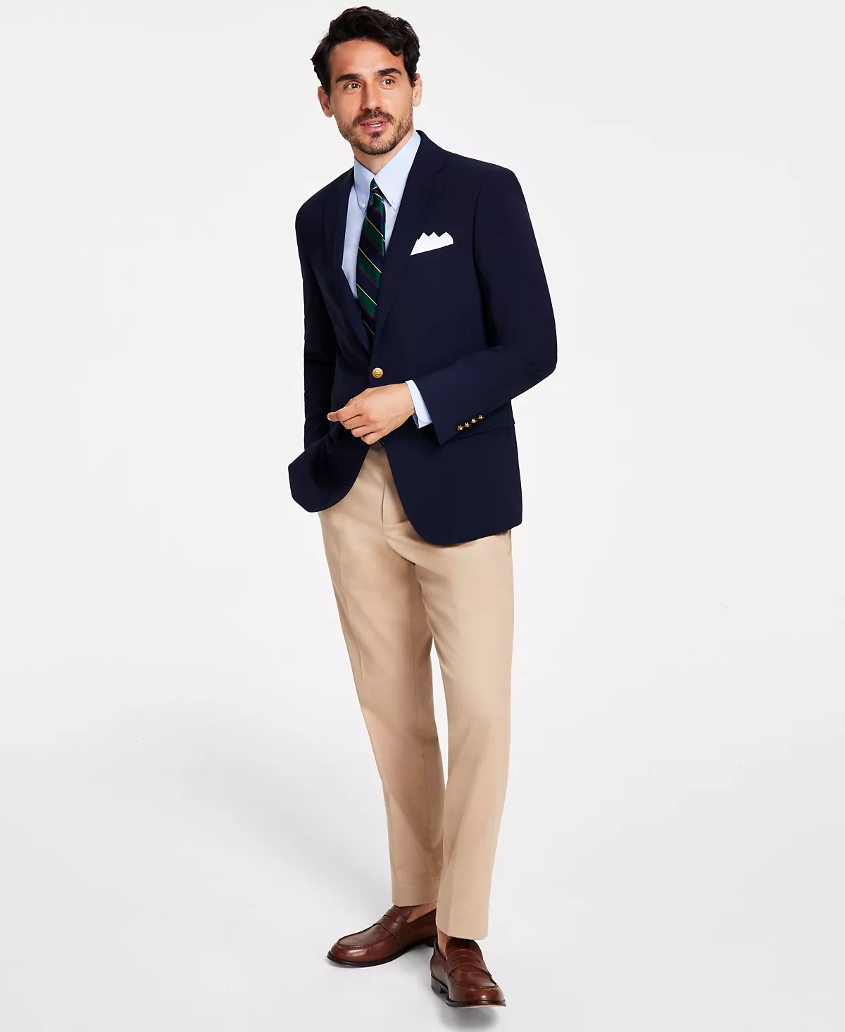 Мужской темно-синий блейзер из стрейчевой полушерстяной ткани классического кроя от B by 49990₽