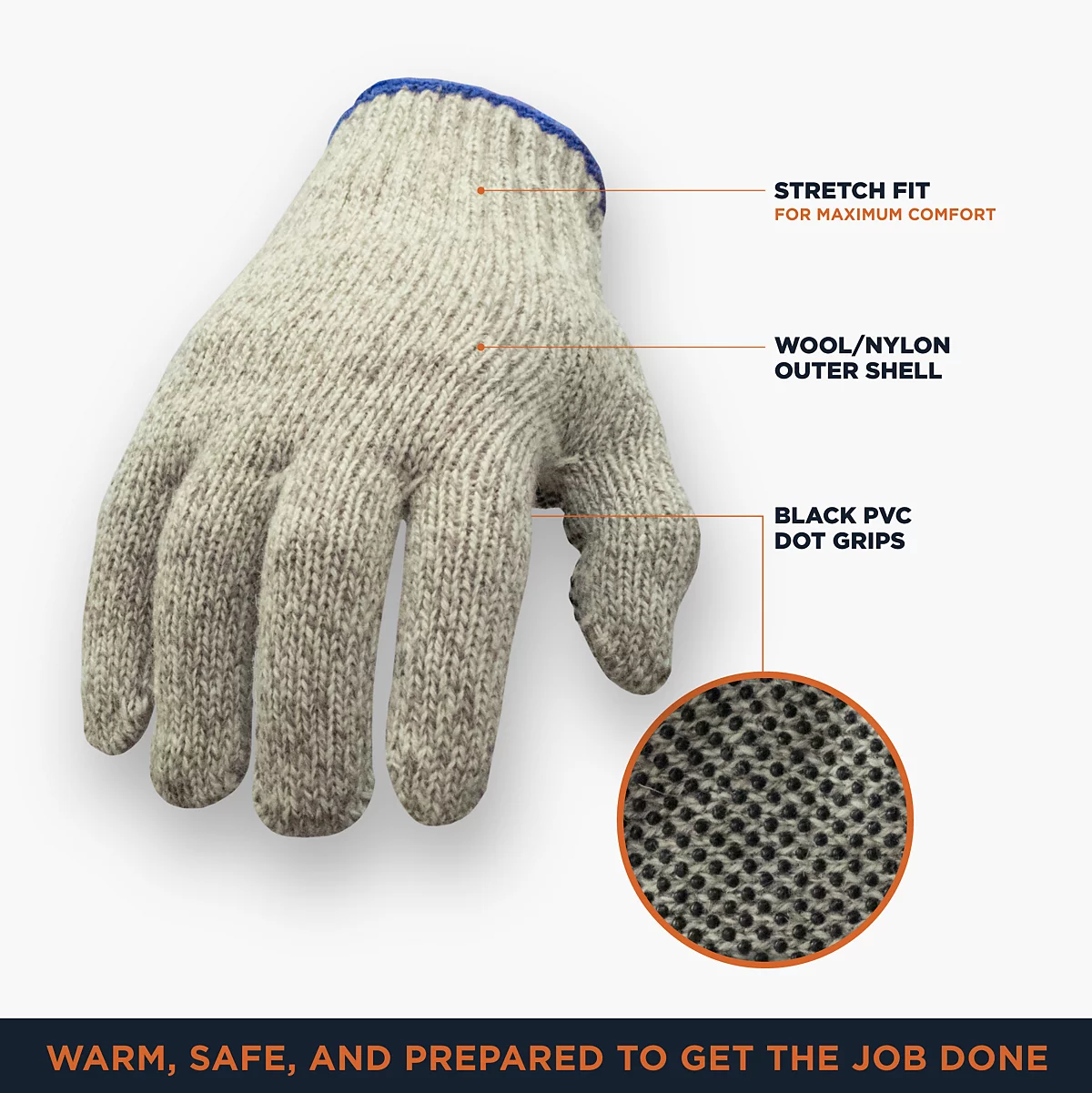 RefrigiWear Mens Warm Ragg Wool PVC Dot Grip Work Gloves Pack of 12 Pairs 14190₽