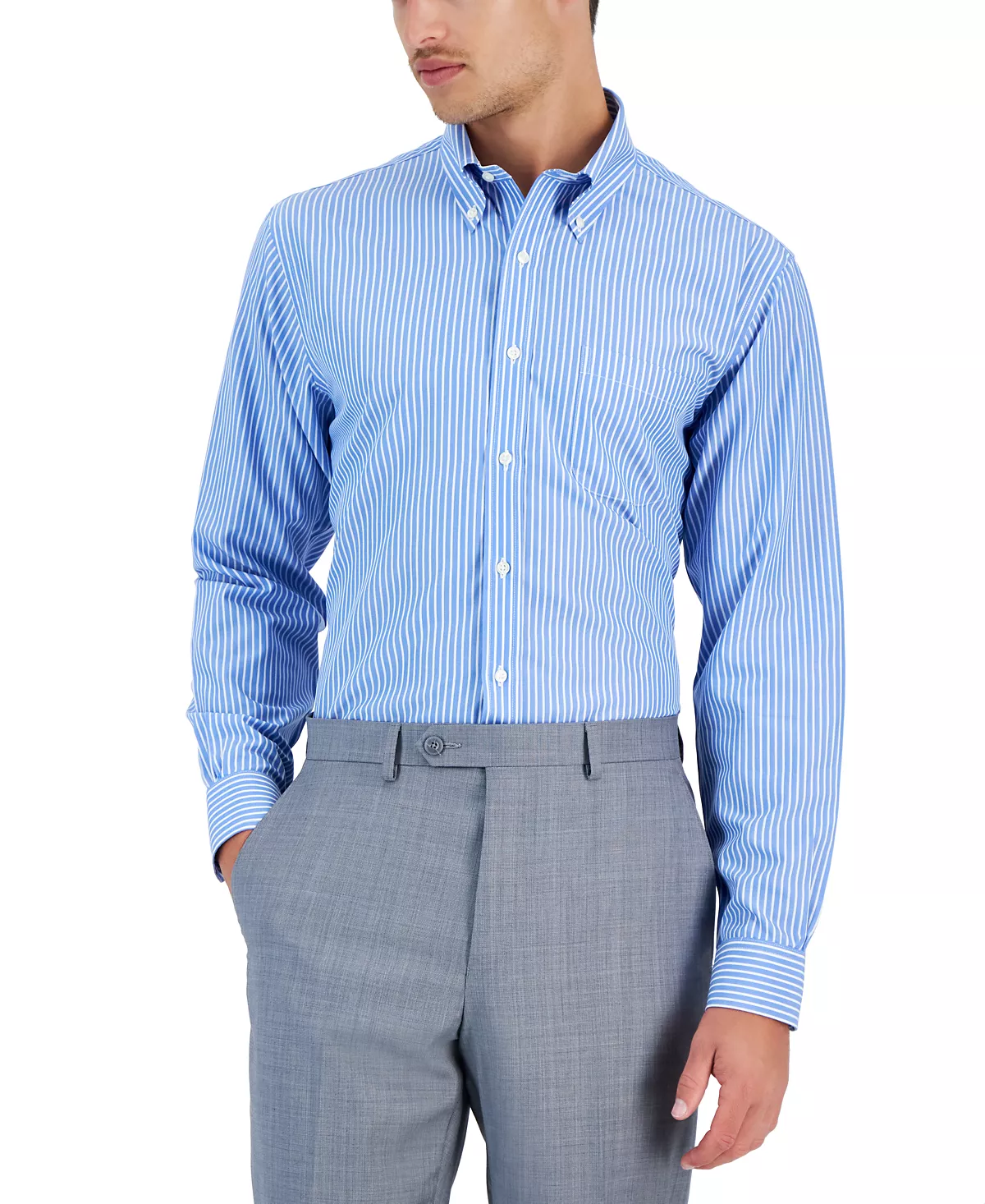 Мужская рубашка в тонкую полоску из неглаженного материала обычного покроя 11890₽