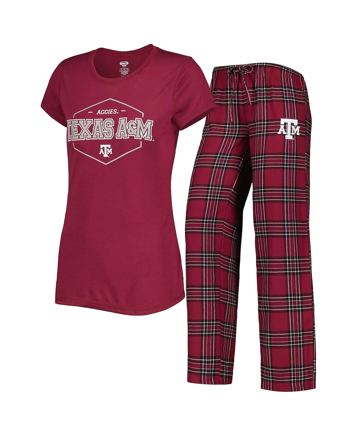 Womens Concepts Sport Maroon Black Texas A-M Aggies Badge T-shirt and Flannel Pants Sleep Set 7790₽