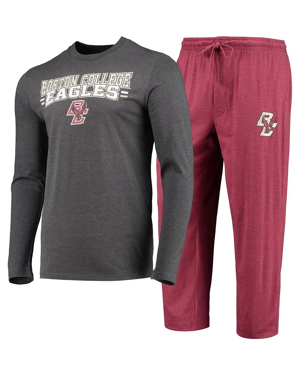 Mens Concepts Sport Maroon Heathered Charcoal Boston College Eagles Meter Long Sleeve T-shirt and Pants Sleep Set 9890₽