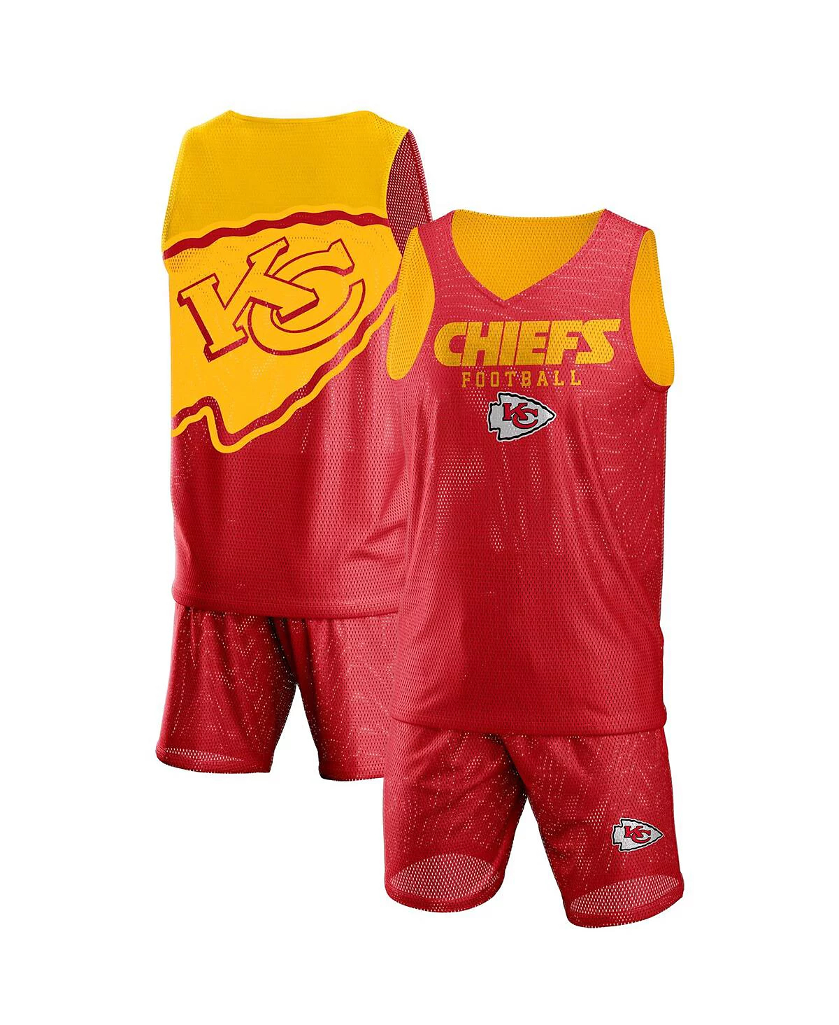 Mens FOCO Red Kansas City Chiefs Colorblock Mesh V-Neck Tank Top and Shorts Set 10690₽