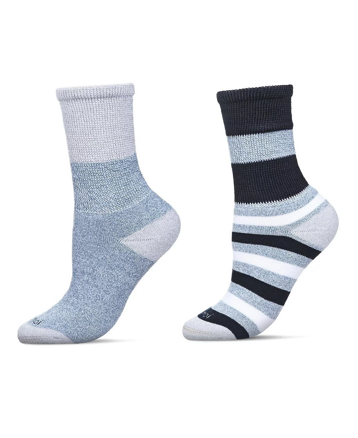 MeMoi Men's Diabetic Multi-Stripe Full Cushion Crew Socks, Pair of 2