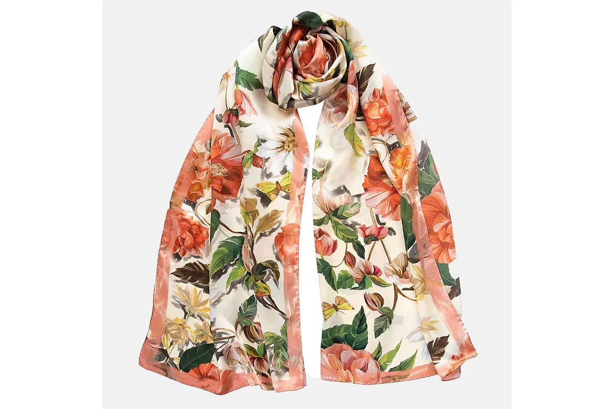 Rosa - Длинный атласный шелковый шарф для женщин - Персиковый 25690₽