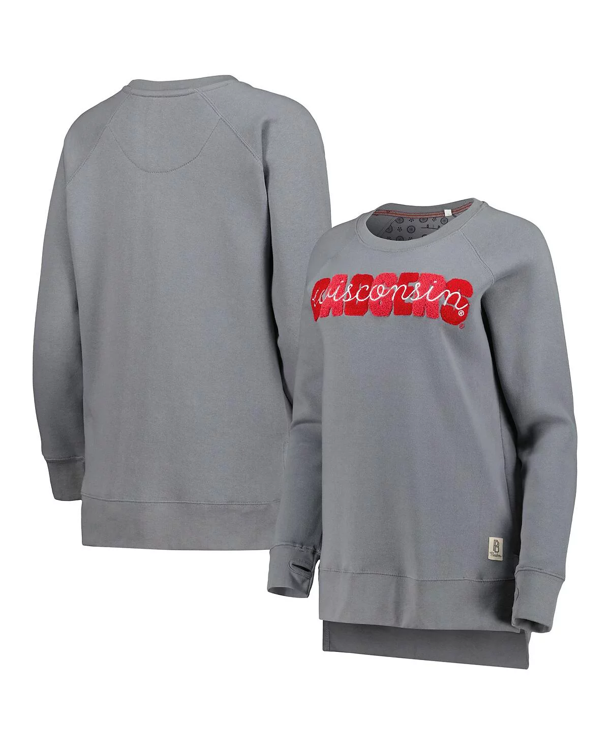 Womens Pressbox Gray Wisconsin Badgers Pinehurst Chenille Raglan Pullover Sweatshirt 8590₽