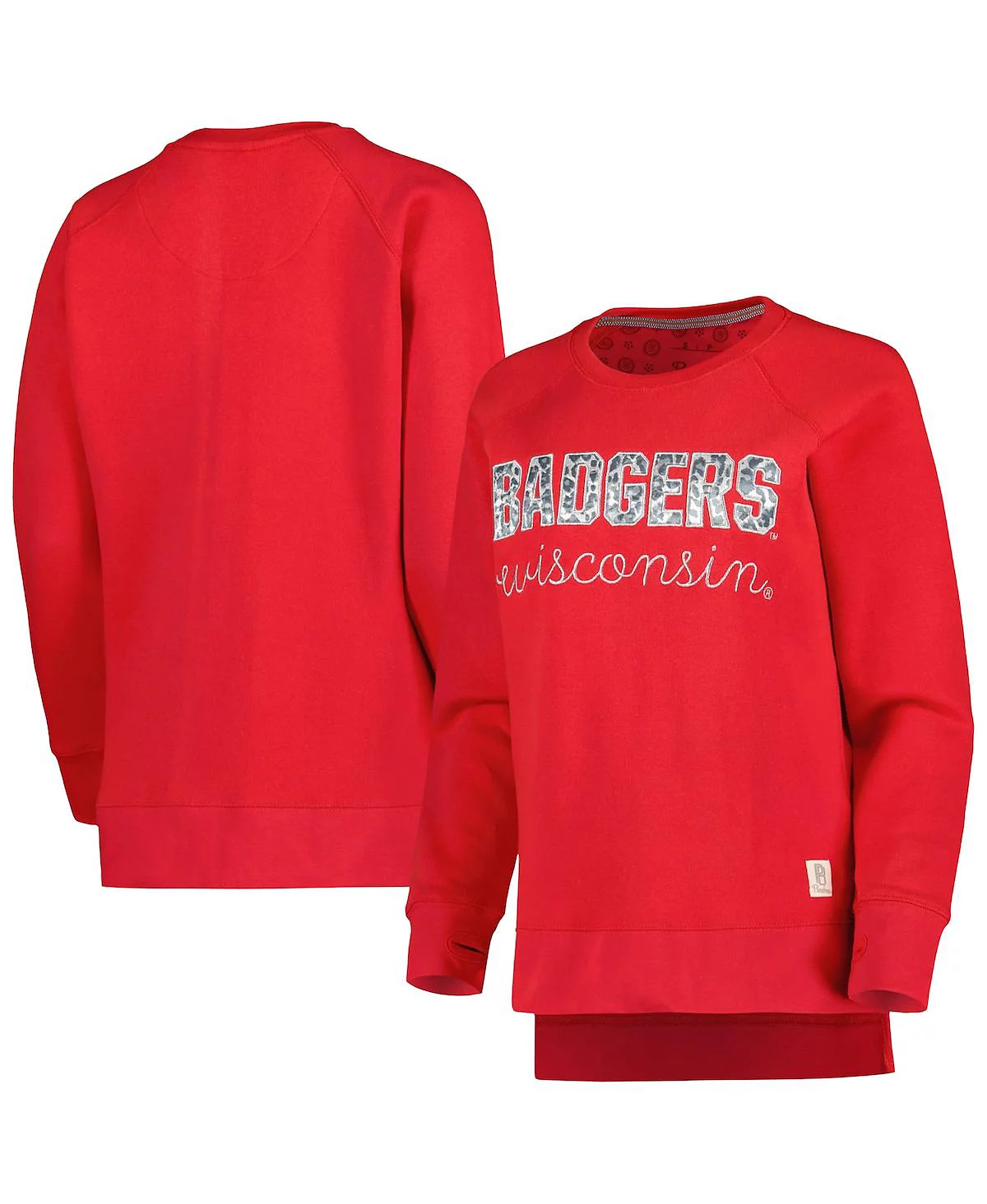 Womens Pressbox Red Wisconsin Badgers Steamboat Animal Print Raglan Pullover Sweatshirt 8590₽