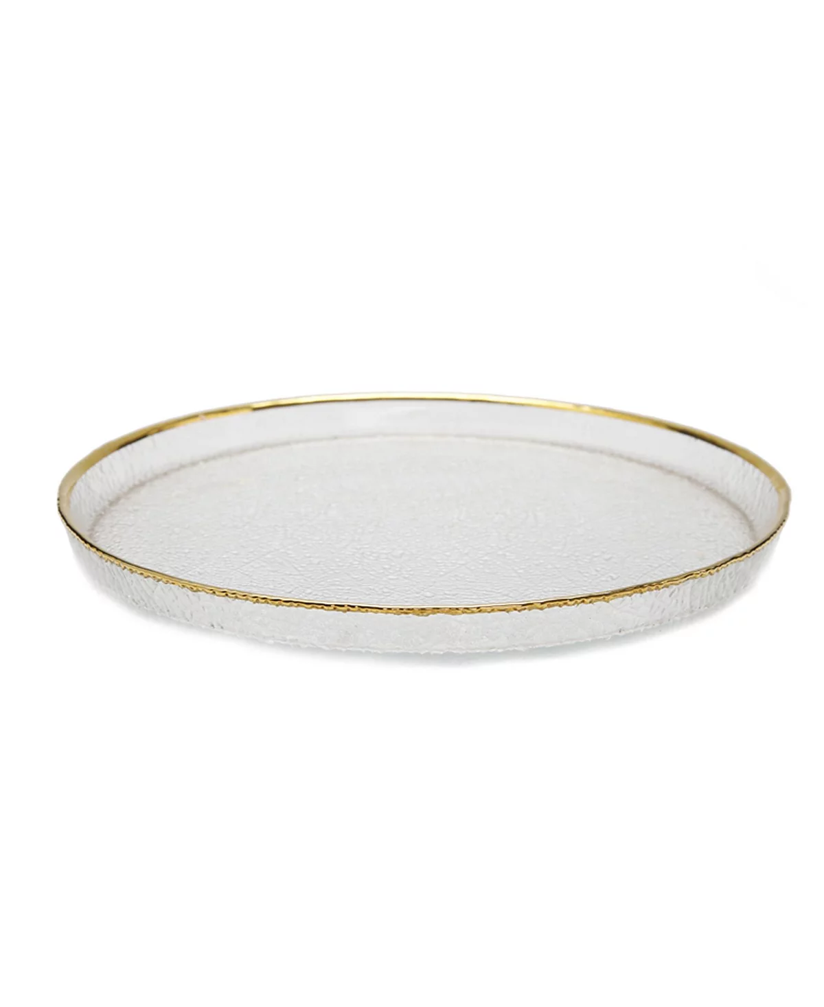 Classic Touch Pebbled Glass Dinner Plates Raised Rim with Border, Set of 4