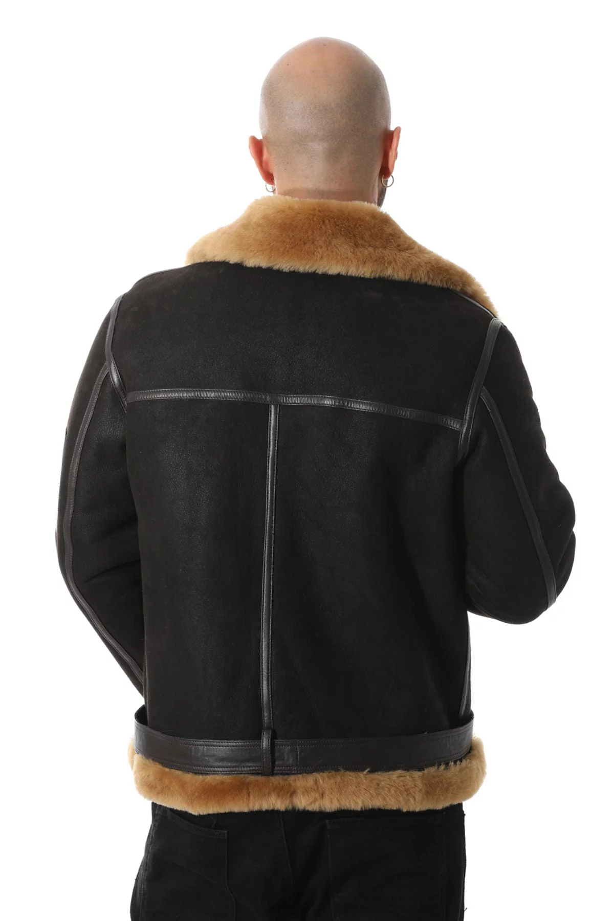 Mens Shearling Belted Pilot Jacket Washed Brown with Ginger Wool 77190₽