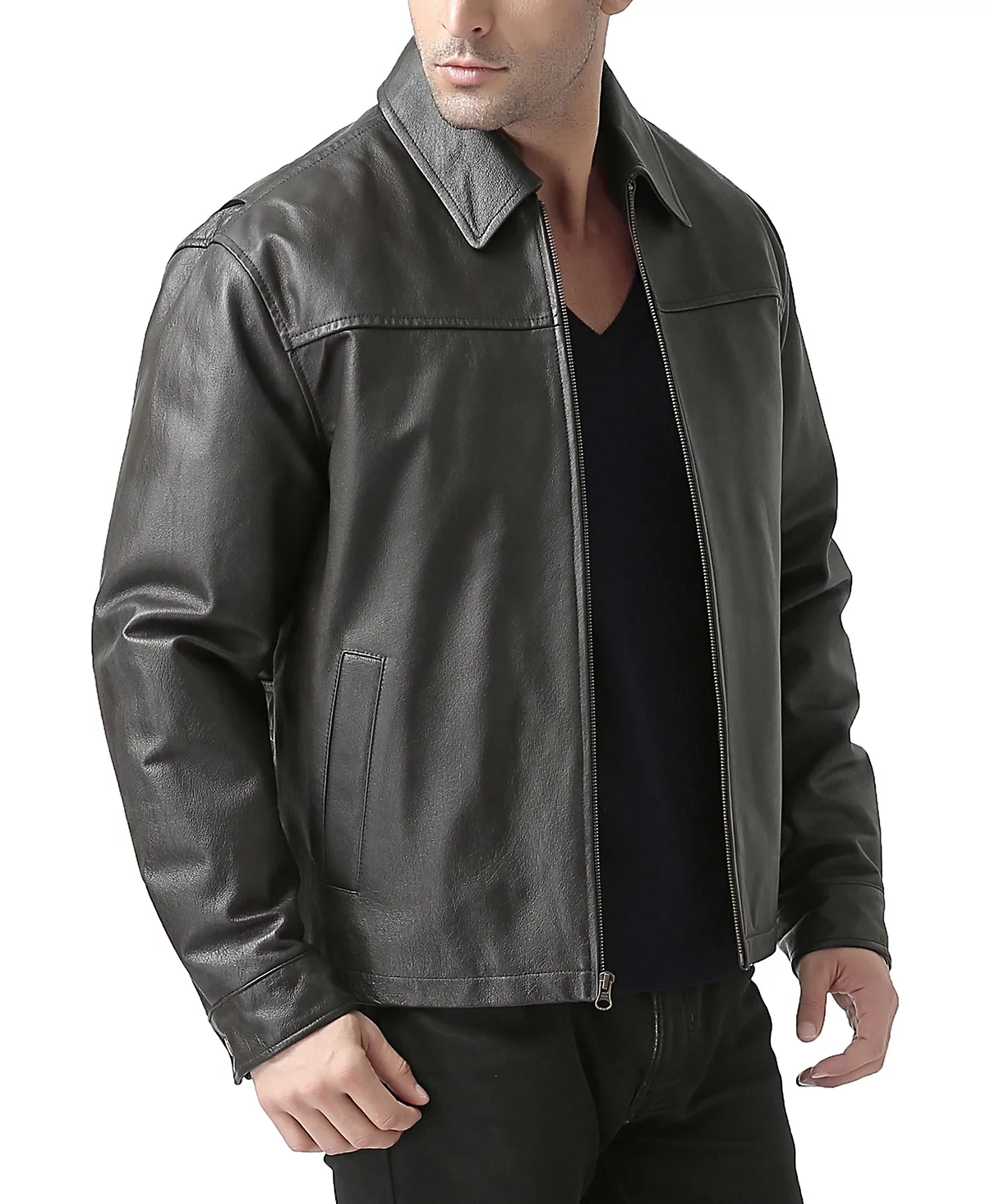 BGSD Mens Men Greg Open Bottom Zip Front Leather Jacket 57090₽