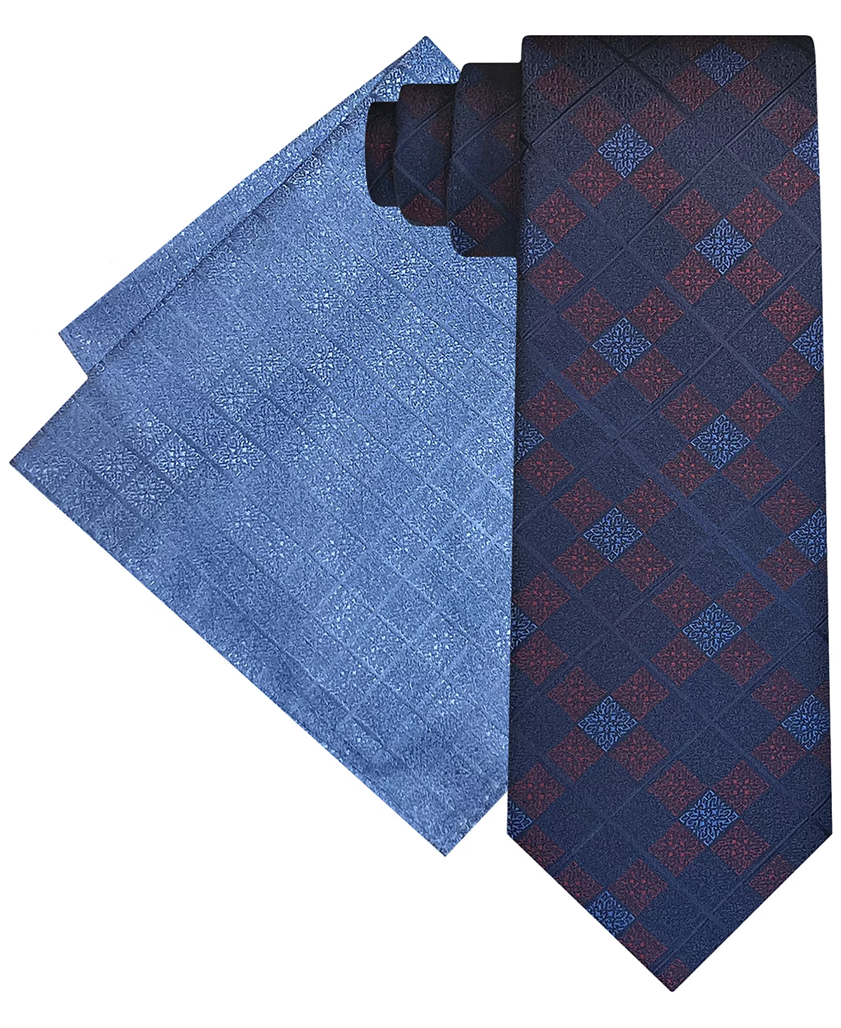 Steve Harvey Men's Ornate Grid Tie - Pocket Square Set