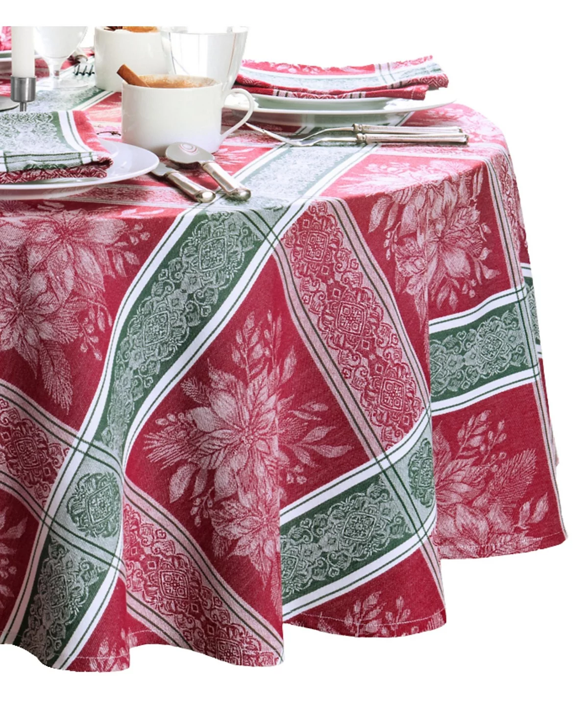 Elrene Poinsettia Plaid Table Linens Collection 6290₽