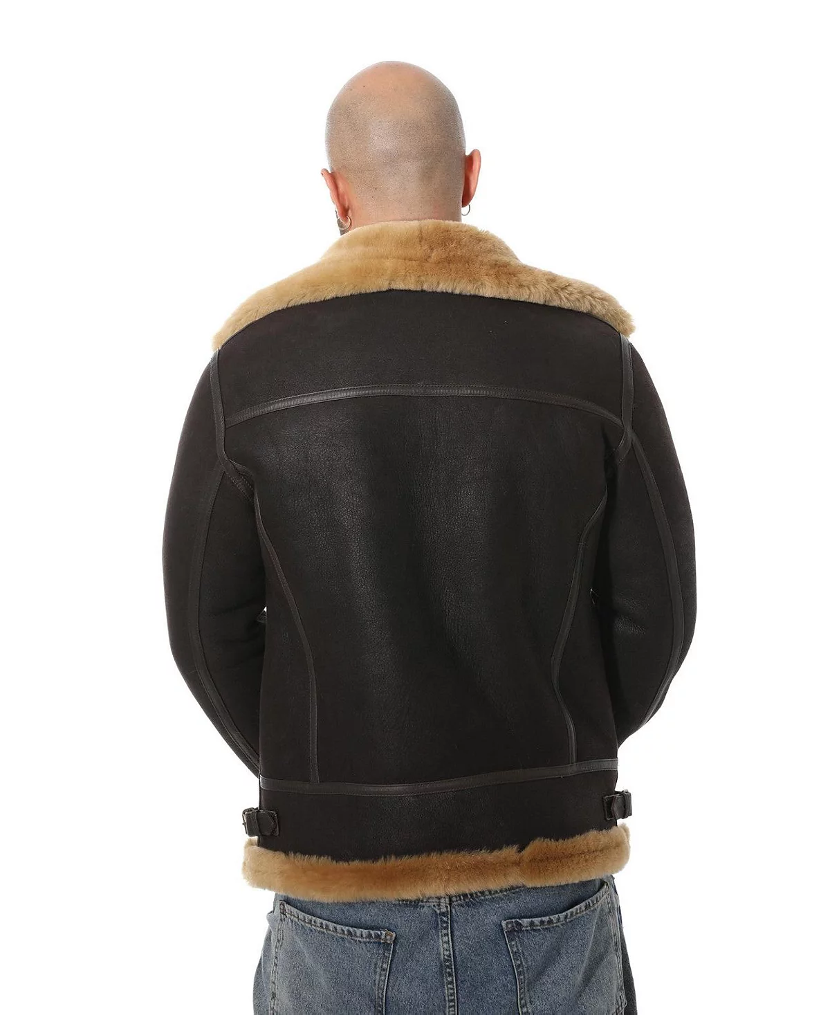 Mens Shearling Biker Jacket Washed Brown with Ginger Wool 39690₽