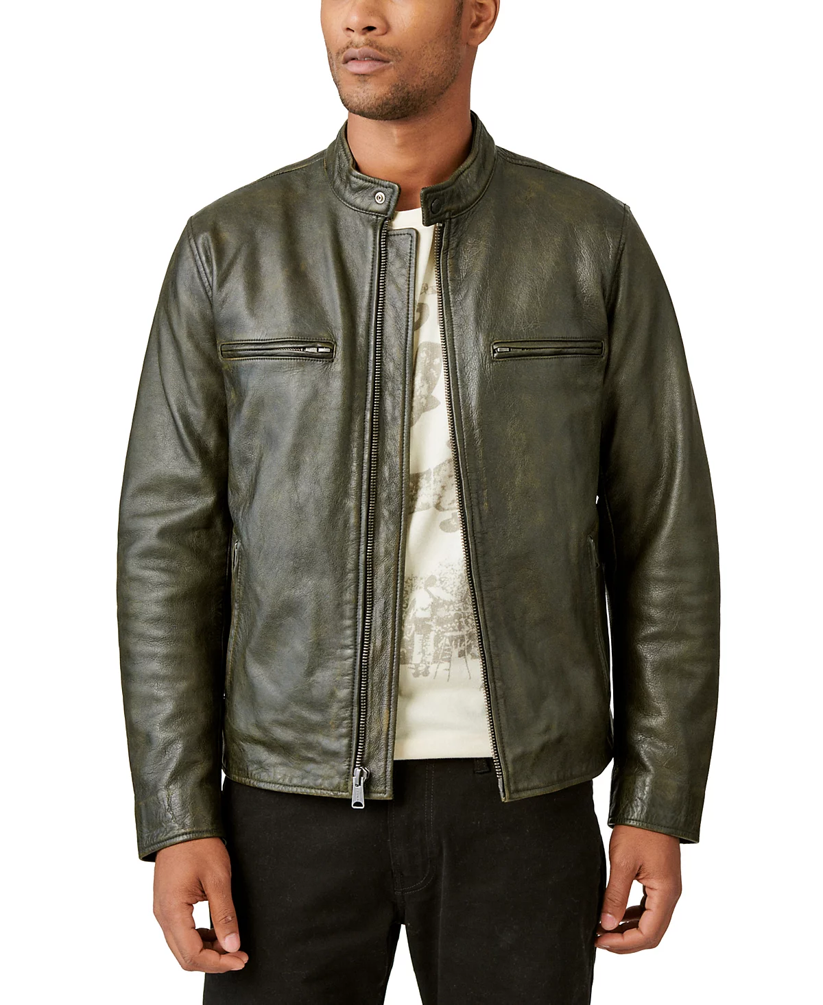 Lucky Brand Mens Washed Leather Zip-Front Bonneville Jacket 94990₽