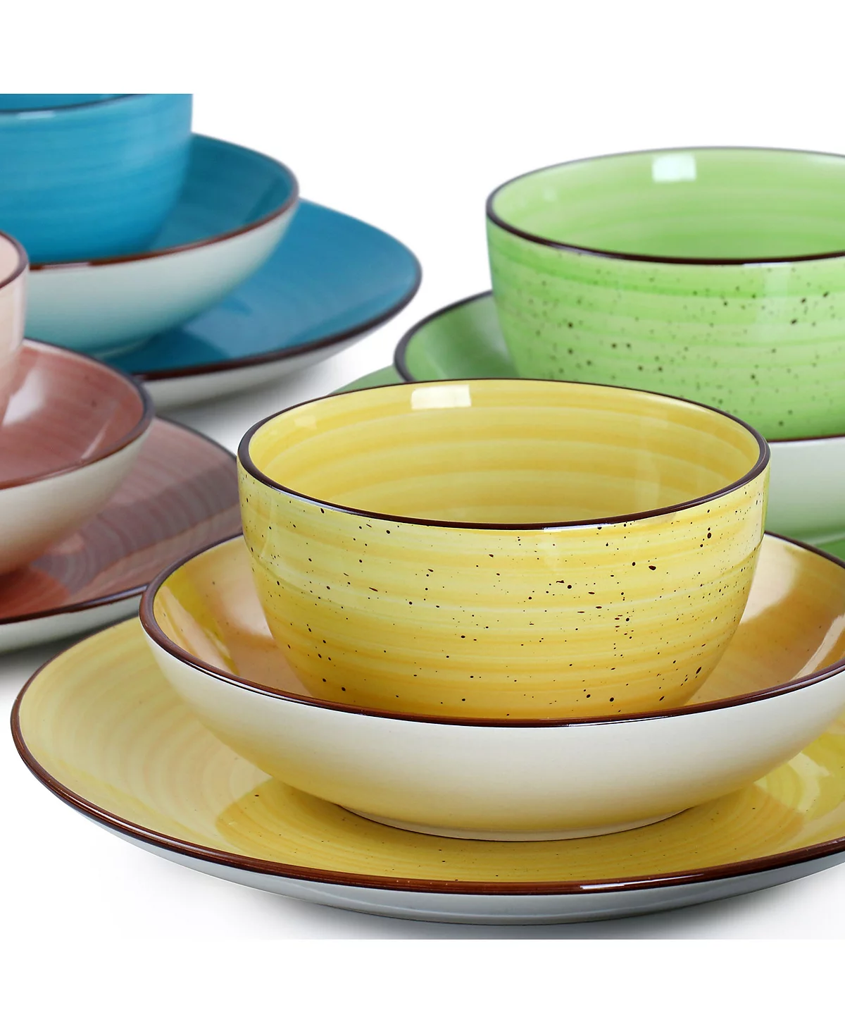 Elama Sebastian 24 Piece Double Bowl Stoneware Dinnerware Set, Service for 6