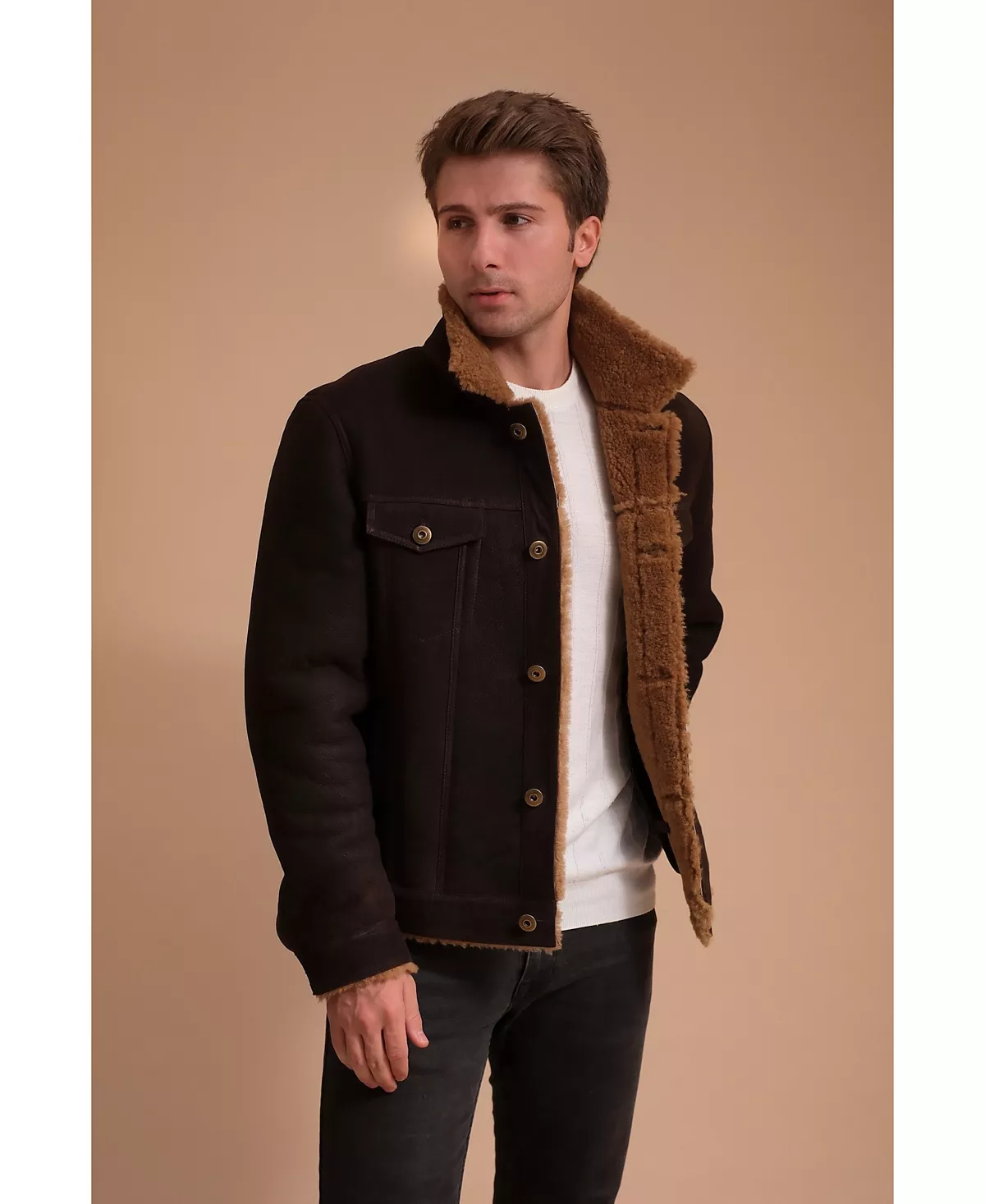 Мужская куртка из овчины коричневого цвета созданная для Macys 106490₽