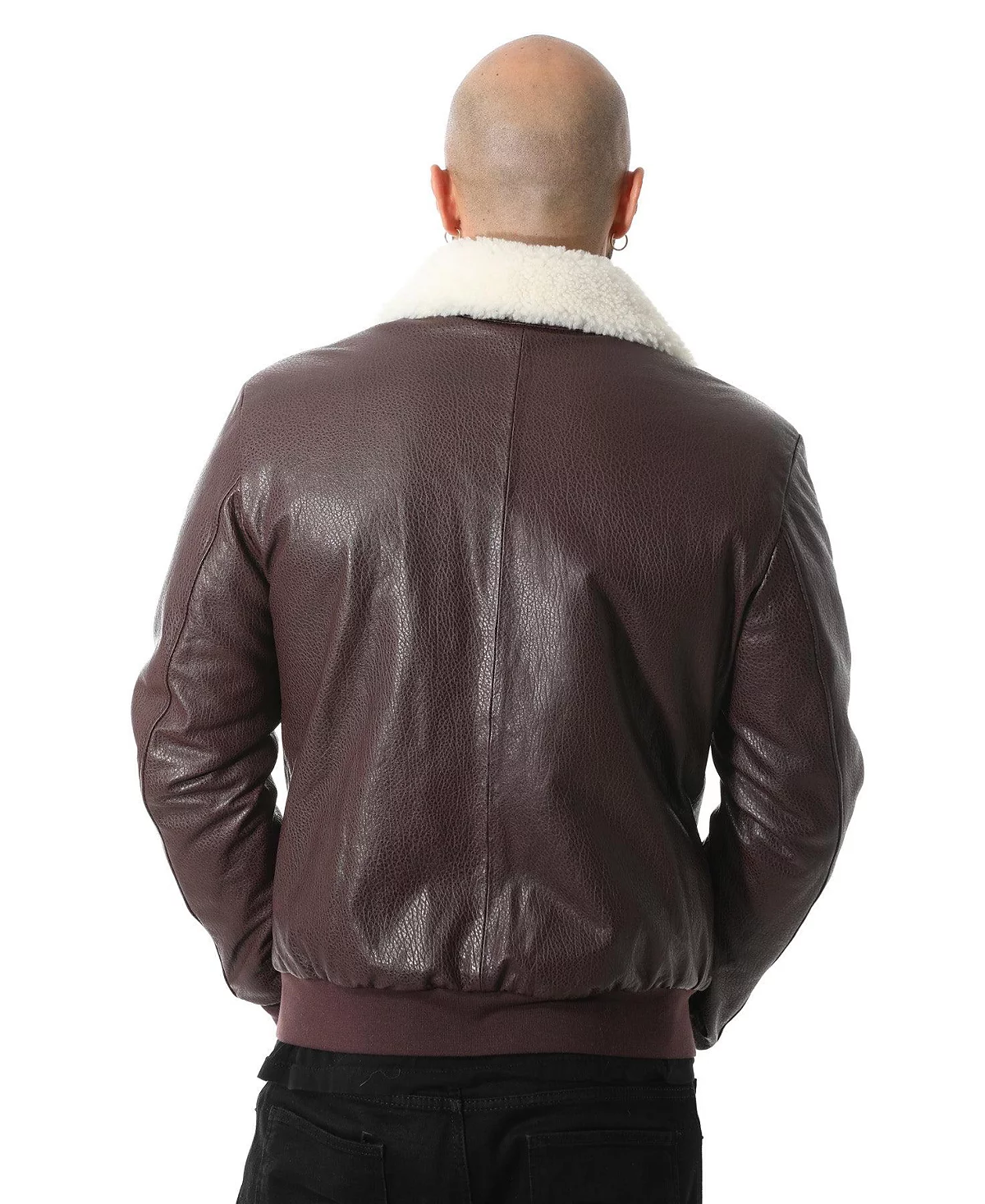 Furniq UK Mens Genuine Leather Bomber Jacket with Shearling Lining Burgundy Nappa and White Curly Wool 75190₽