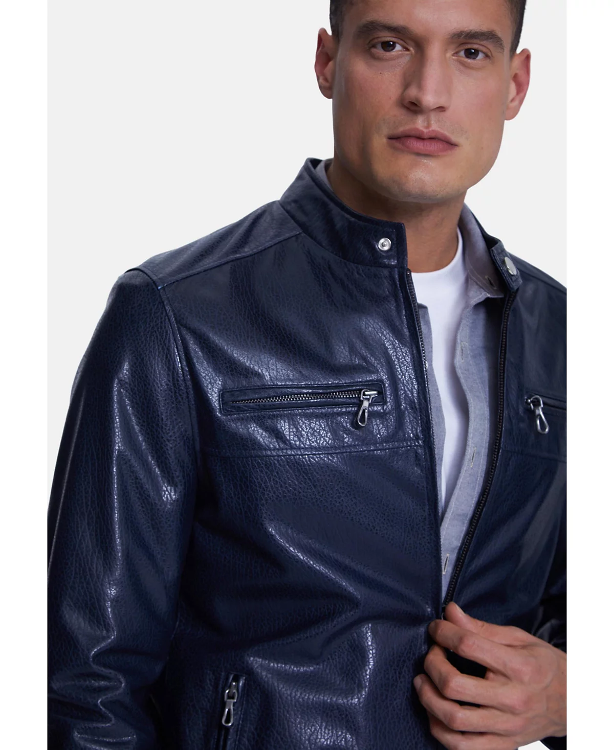 Mens Cruiser Style Genuine Leather Jacket Navy 131290₽