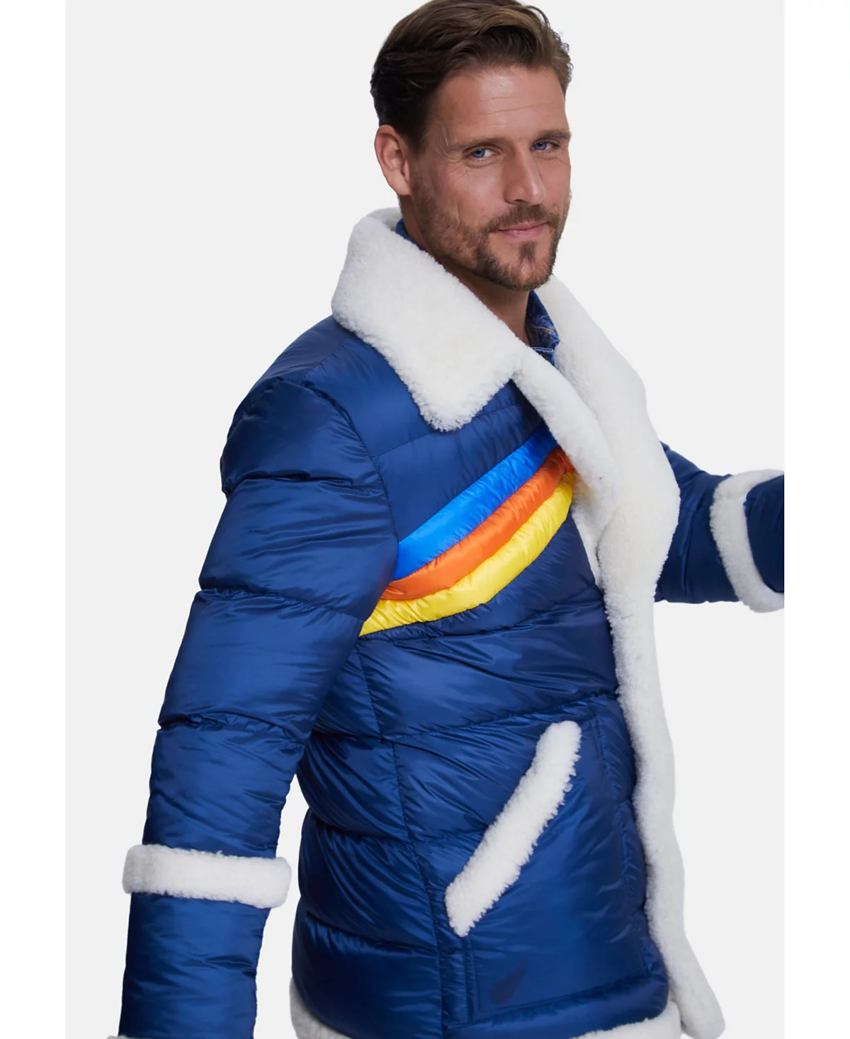 Mens Puffer Jacket White Curly Wool 75190₽