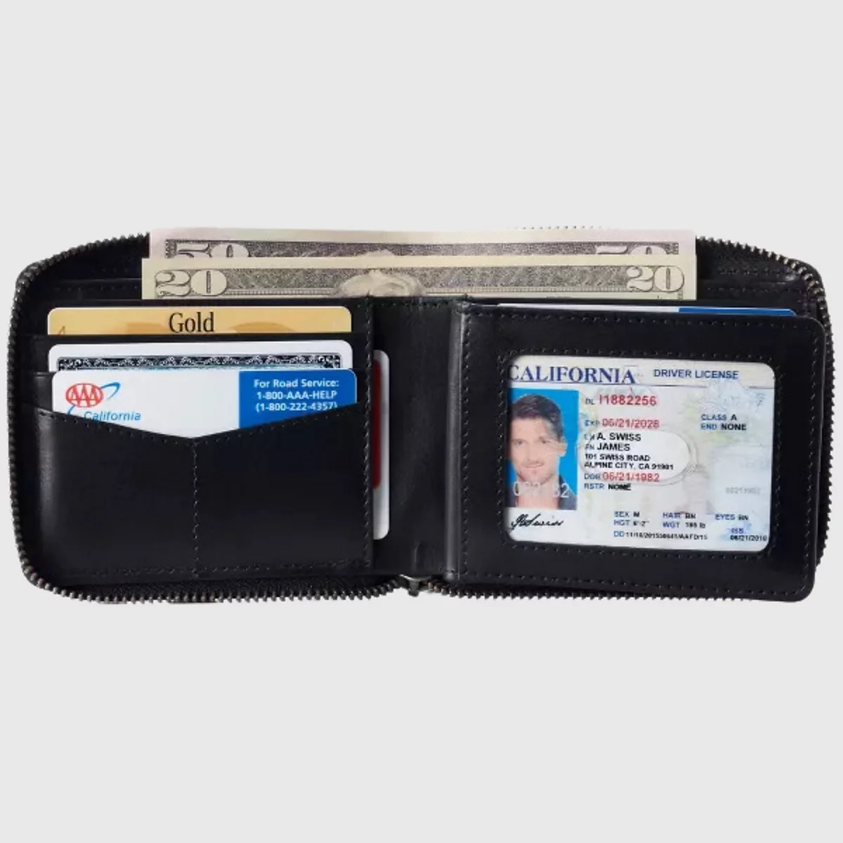 Alpine Swiss Unisex RFID Safe Zipper Wallet Genuine Leather Zip Around Bifold 8590₽