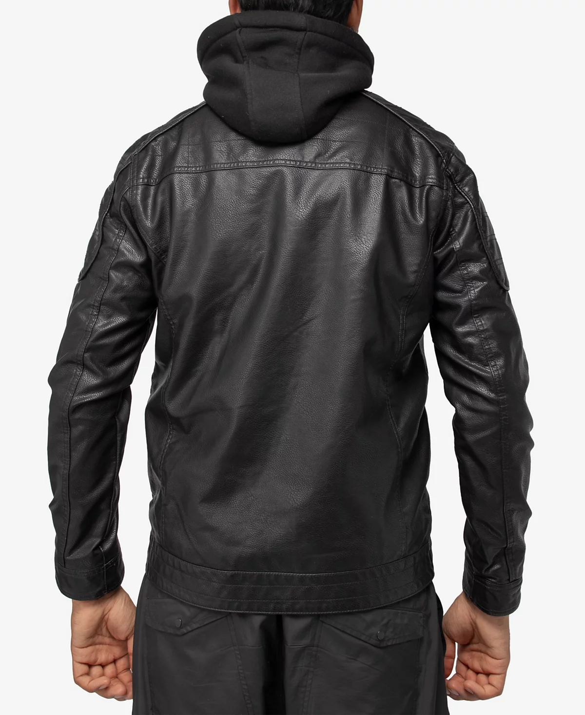 X-Ray Mens Grainy Polyurethane Leather Hooded Jacket with Faux Shearling Lining 18690₽