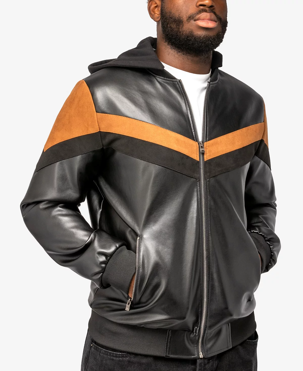 X-Ray Mens Shiny Polyurethane and Faux Suede Detailing with Faux Shearling Lining Hooded Jacket 16790₽